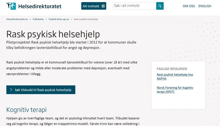 Skjermbilde Rask psykisk helsehjelp
